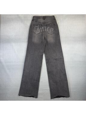 Juicy Couture Jeans Size 1/25 "Lunita" Y2K Gray Bedazzled Wide Leg High Rise